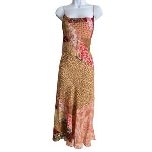Kachel x Anthropologie Silk Patchwork Slip Dress 12 Floral Leopard Paisley Mid